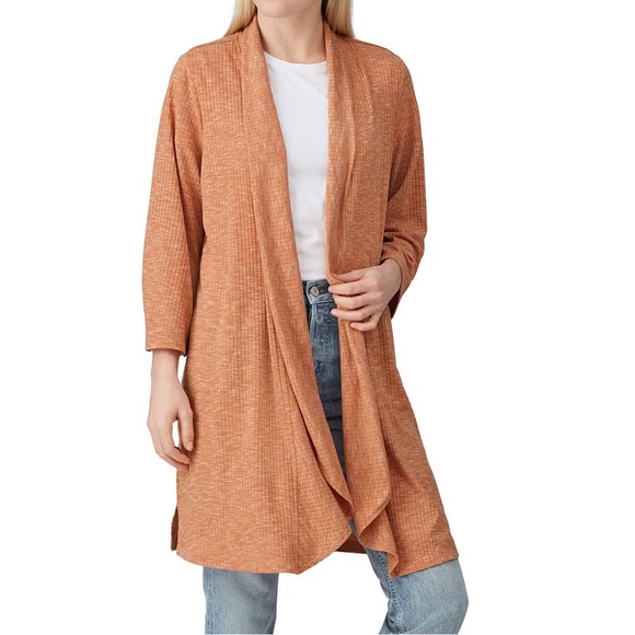 bobeau Sweaters - B Collection by Bobeau Ellen Waterfall Ribbed Cardi Orange Ribbed Medium